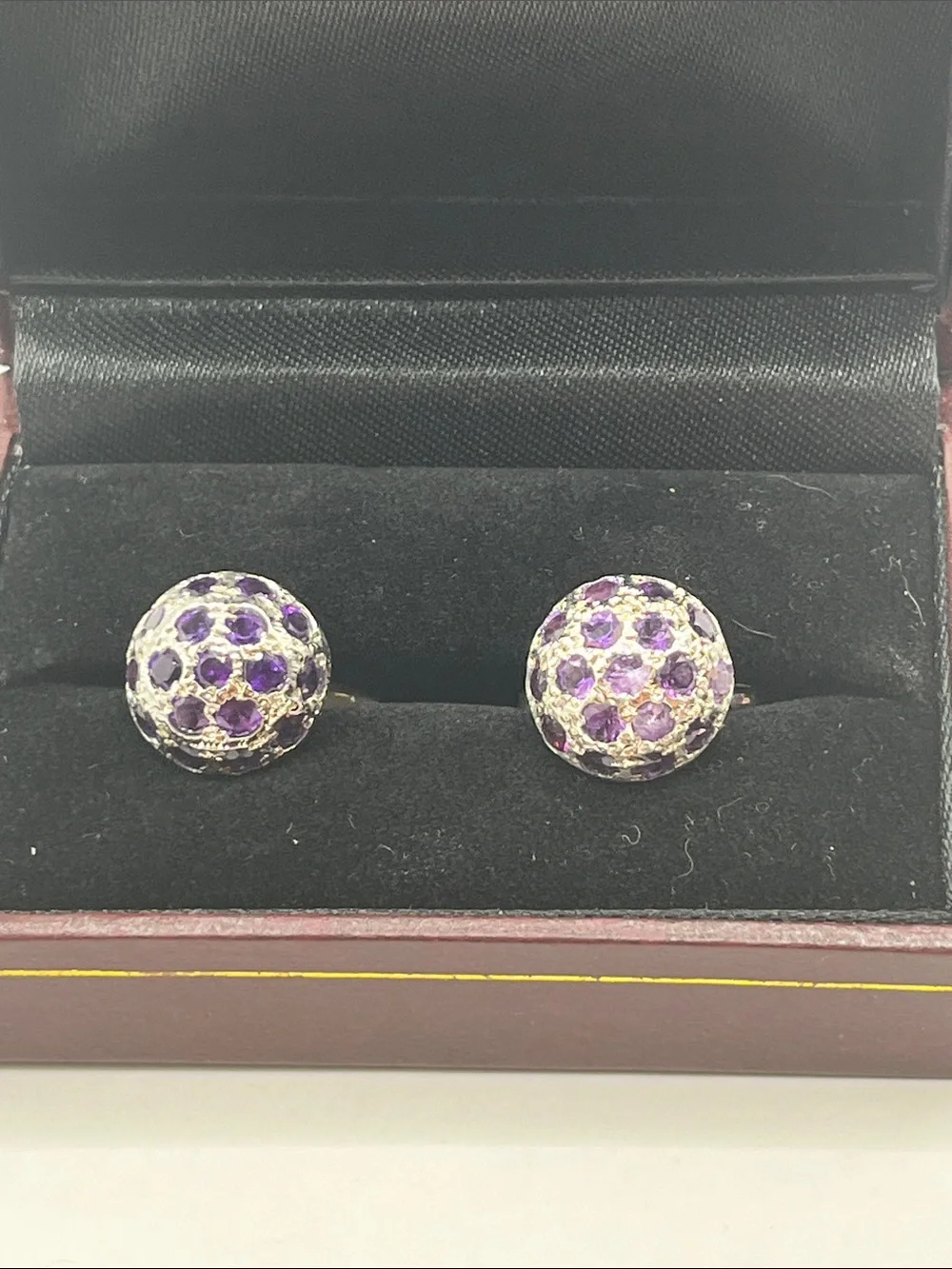 925 silver & amethyst dome cufflinks Handmade- One of a Kind Pre Owned